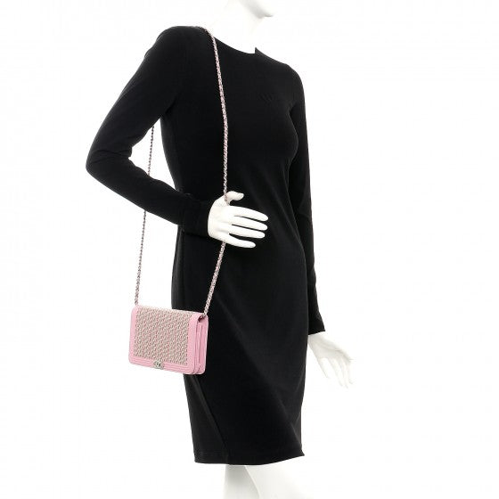Calfskin Crystal Studded Boy Wallet On Chain WOC Pink