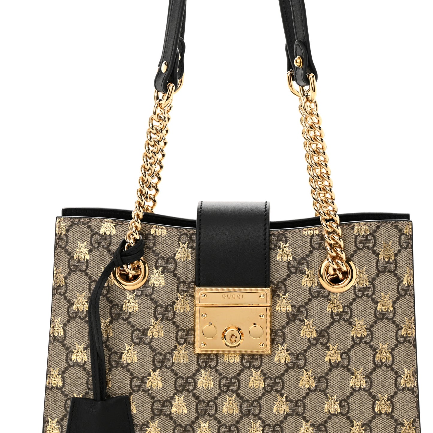 GG Supreme Monogram Bees Small Padlock Tote Beige Oro Black
