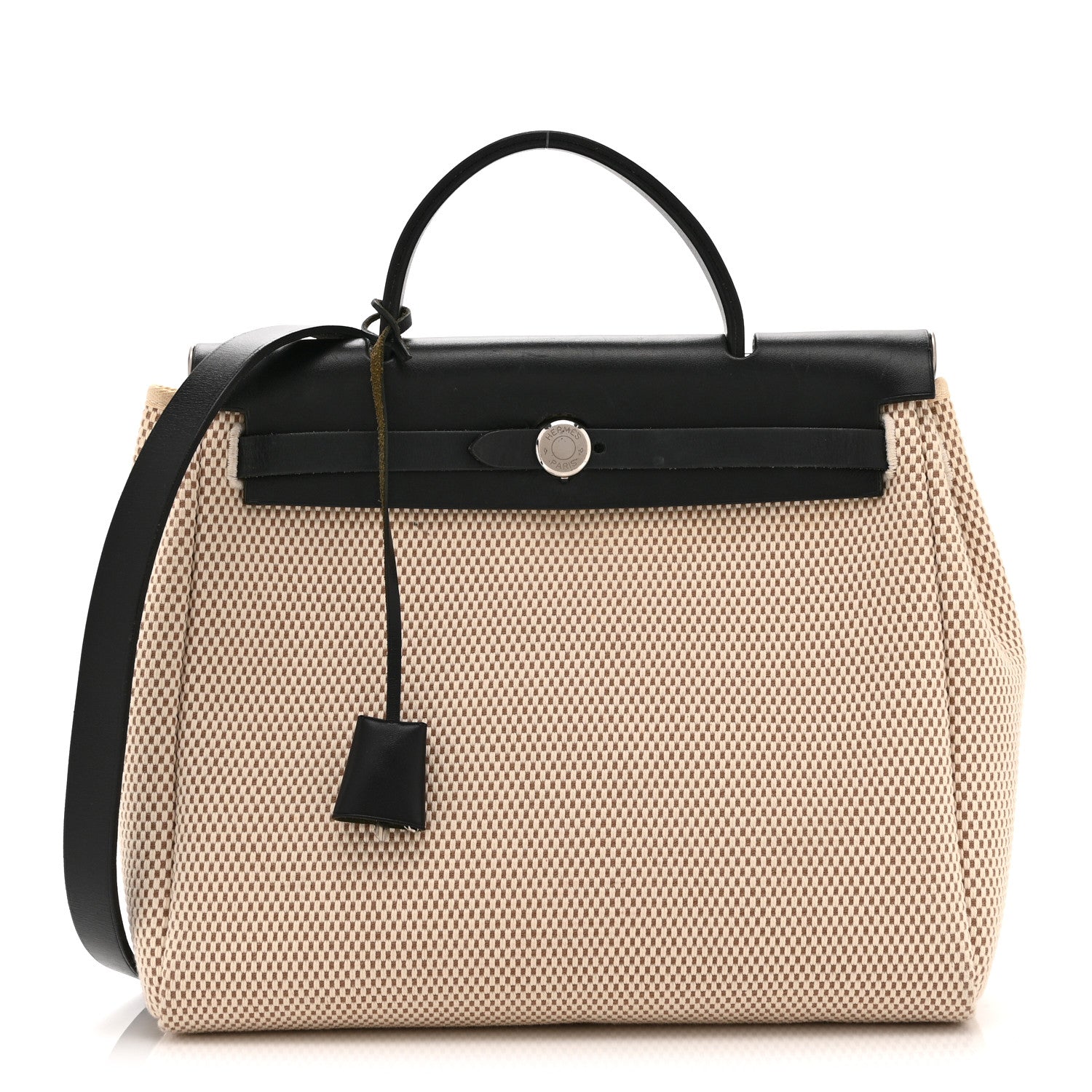 Hermes Toile Vache Calfskin Herbag 30 PM Natural Black 1 of 14