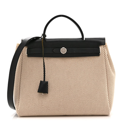 Hermes Toile Vache Calfskin Herbag 30 PM Natural Black 1 of 14