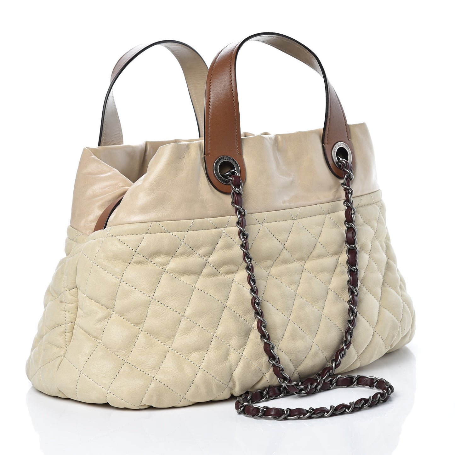 Iridescent Calfskin Large In the Mix Tote Beige Brown