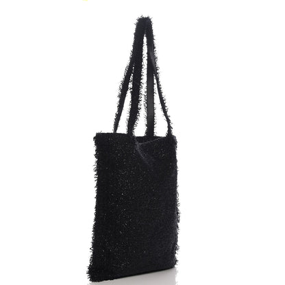 Chanel Tweed Resin Strass Shopping In Fabrics Tote Black 3 of 9