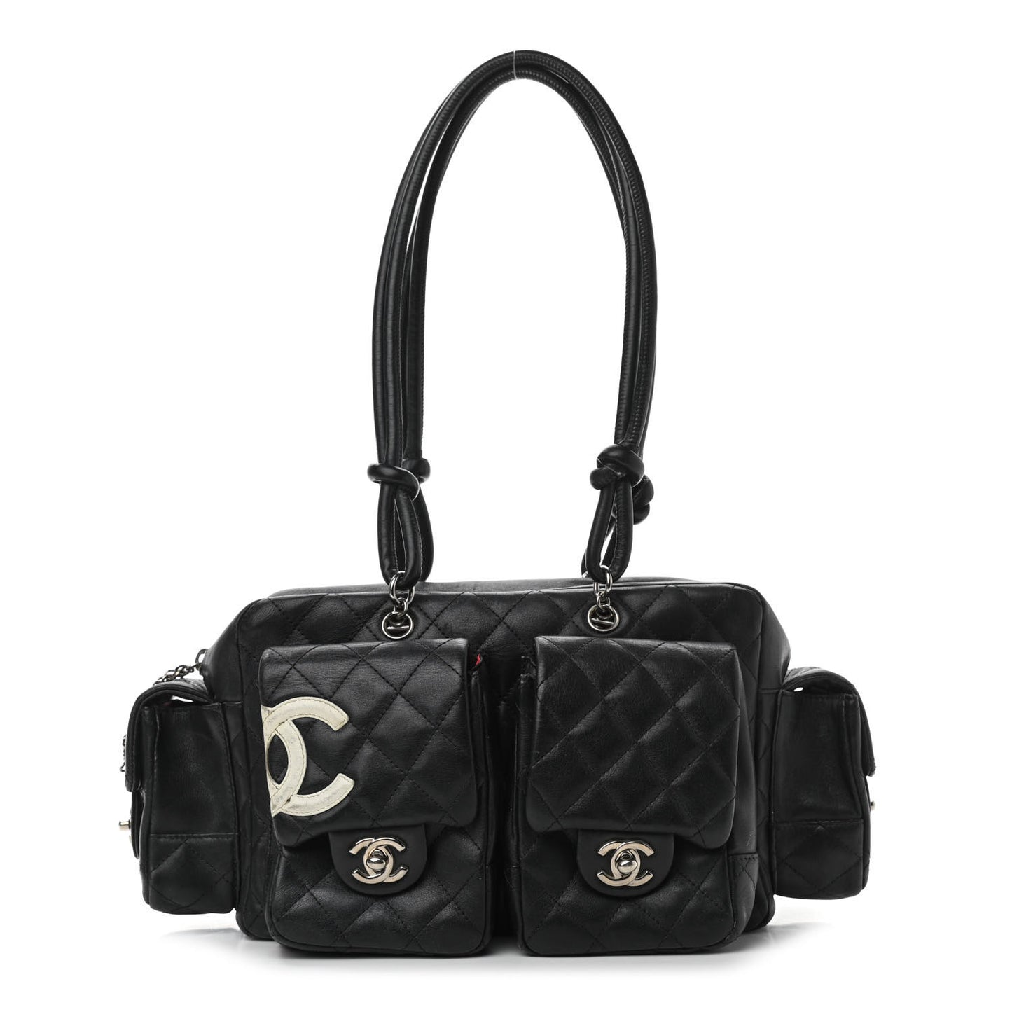 Calfskin Quilted Small Cambon Multipocket Reporter Black White