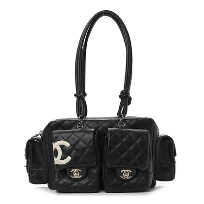 Chanel Calfskin Quilted Small Cambon Multipocket Reporter Black White 1 of 15