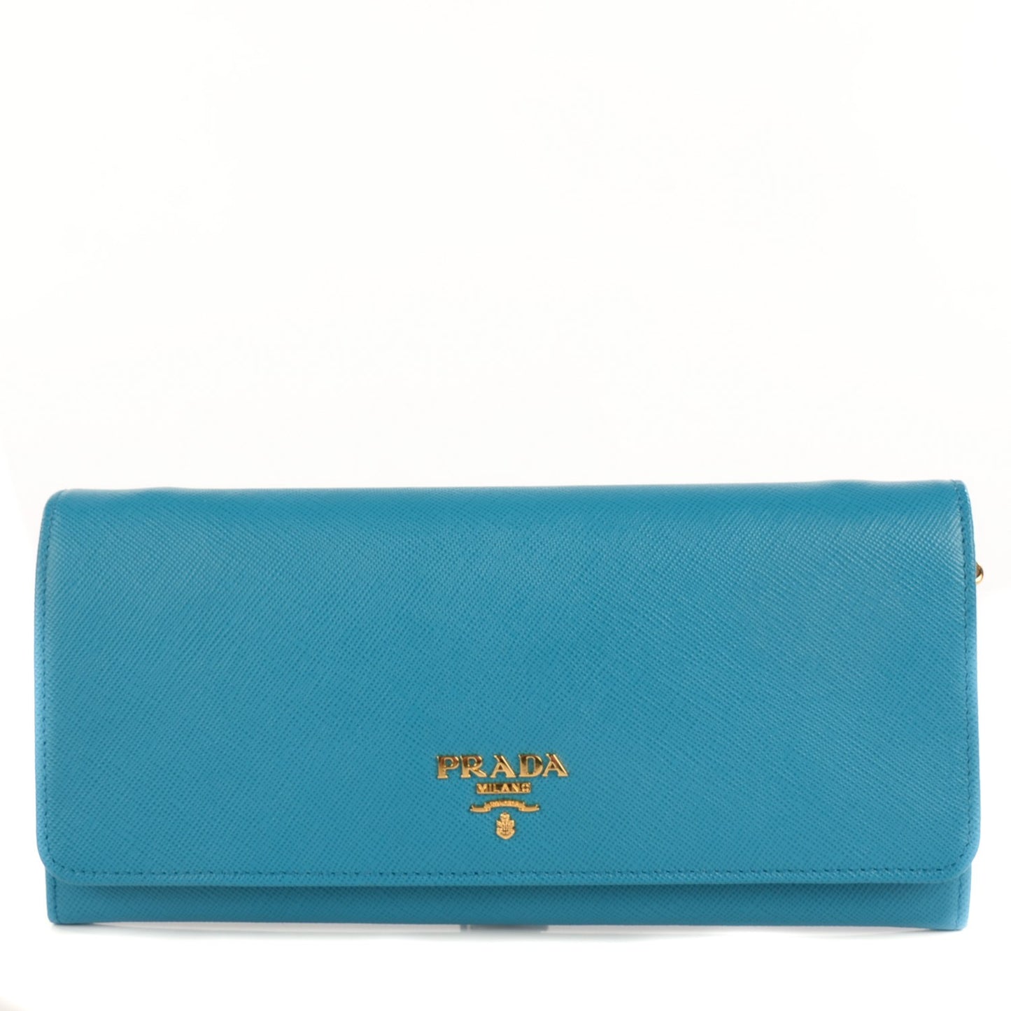 Saffiano Metal Oro Chain Wallet Celeste