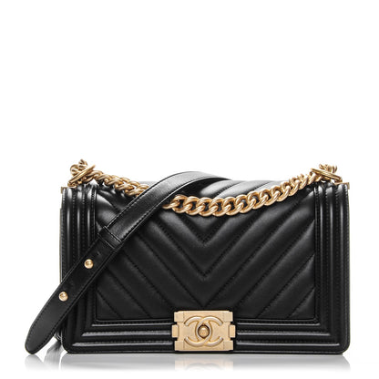 Chanel Calfskin Chevron Quilted Medium Boy Flap Black 1 of 7