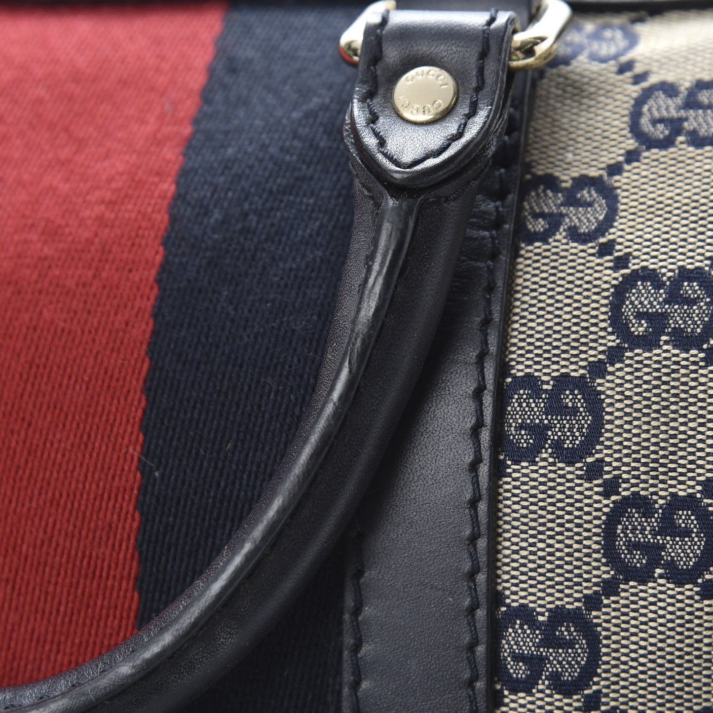 Monogram Selleria Calfskin Vintage Web Medium Boston Beige Blue
