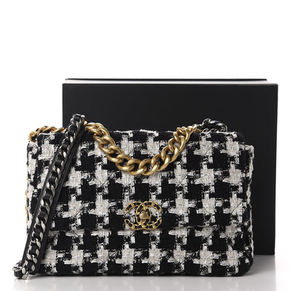 Chanel Tweed Quilted Large 19 Flap Black Ecru White 12 of 12