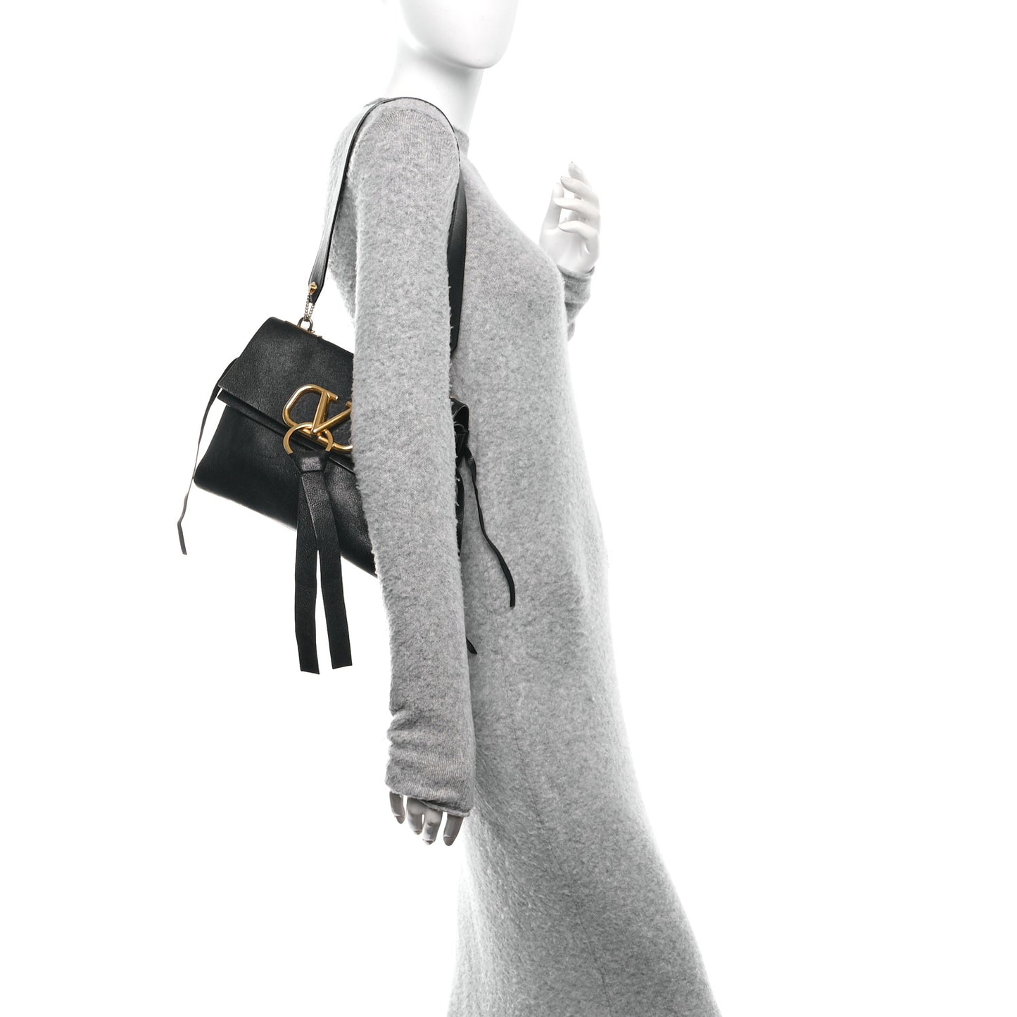 Pebbled Calfskin VRing Shoulder Bag Black