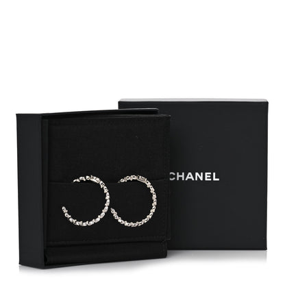 Chanel Metal Crystal CC Hoop Earrings Silver 5 of 5