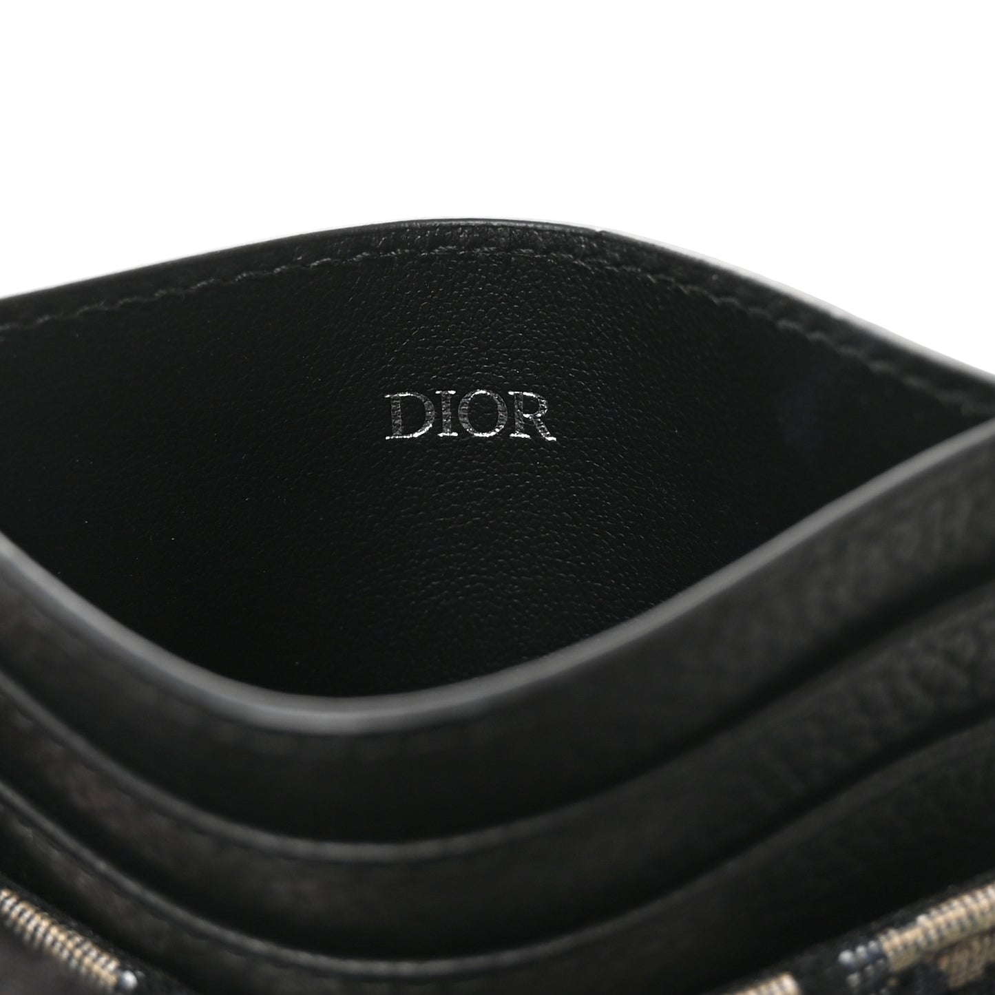 Grained Calfskin Oblique Card Holder Black