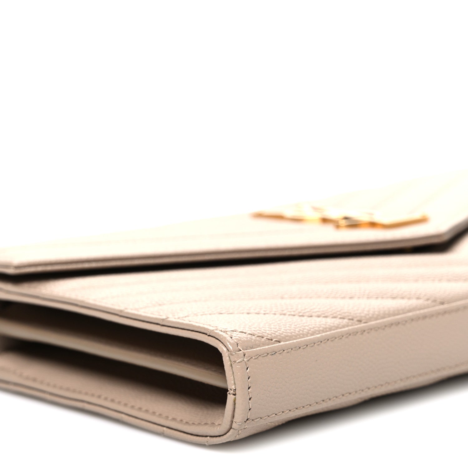 Saint Laurent Grain De Poudre Matelasse Chevron Monogram Chain Wallet Nude Powder 8 of 9