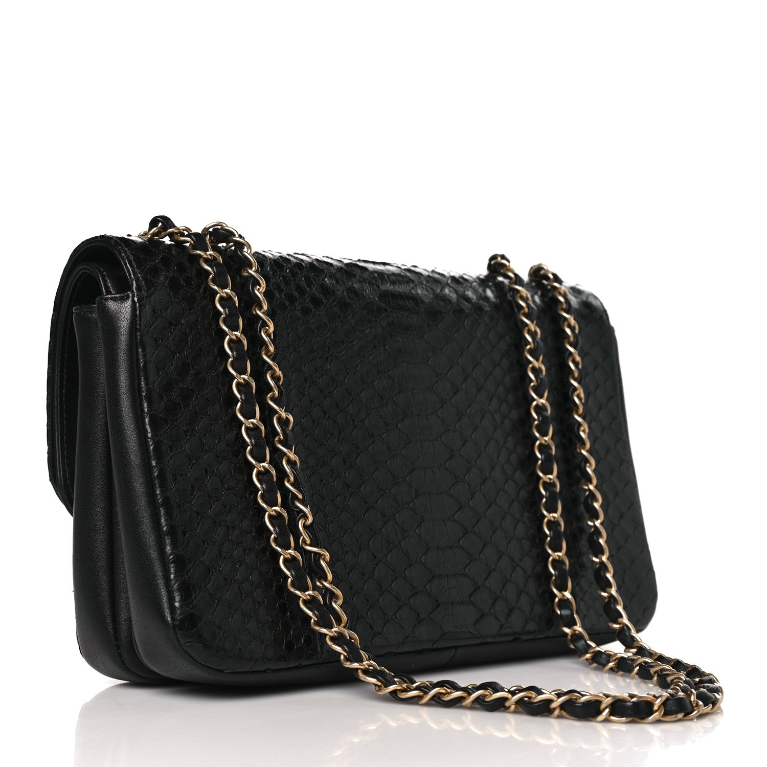 Chanel Snakeskin Lambskin Medium Enamel CC Flap Black 3 of 10