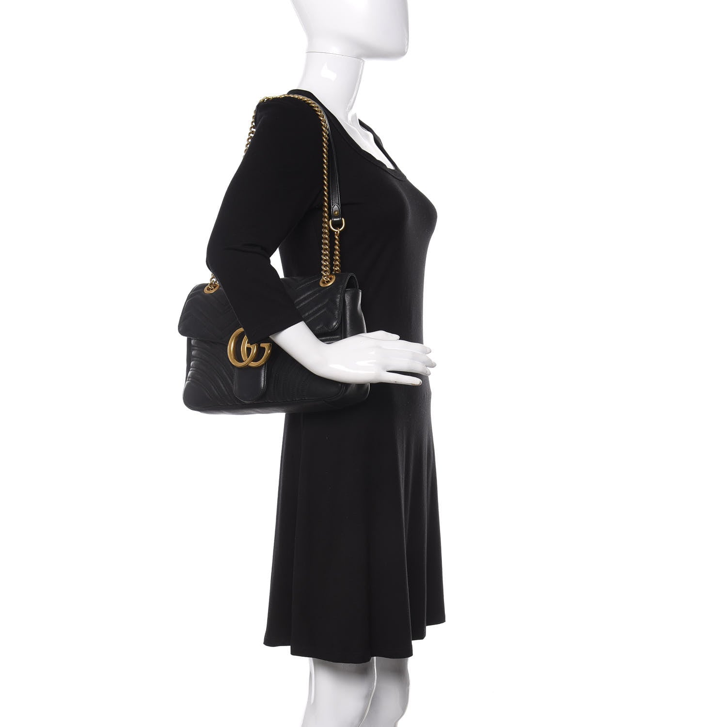 Gucci Calfskin Matelasse Medium GG Marmont Shoulder Bag Black 3 of 13