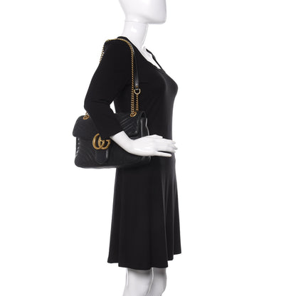 Gucci Calfskin Matelasse Medium GG Marmont Shoulder Bag Black 3 of 13