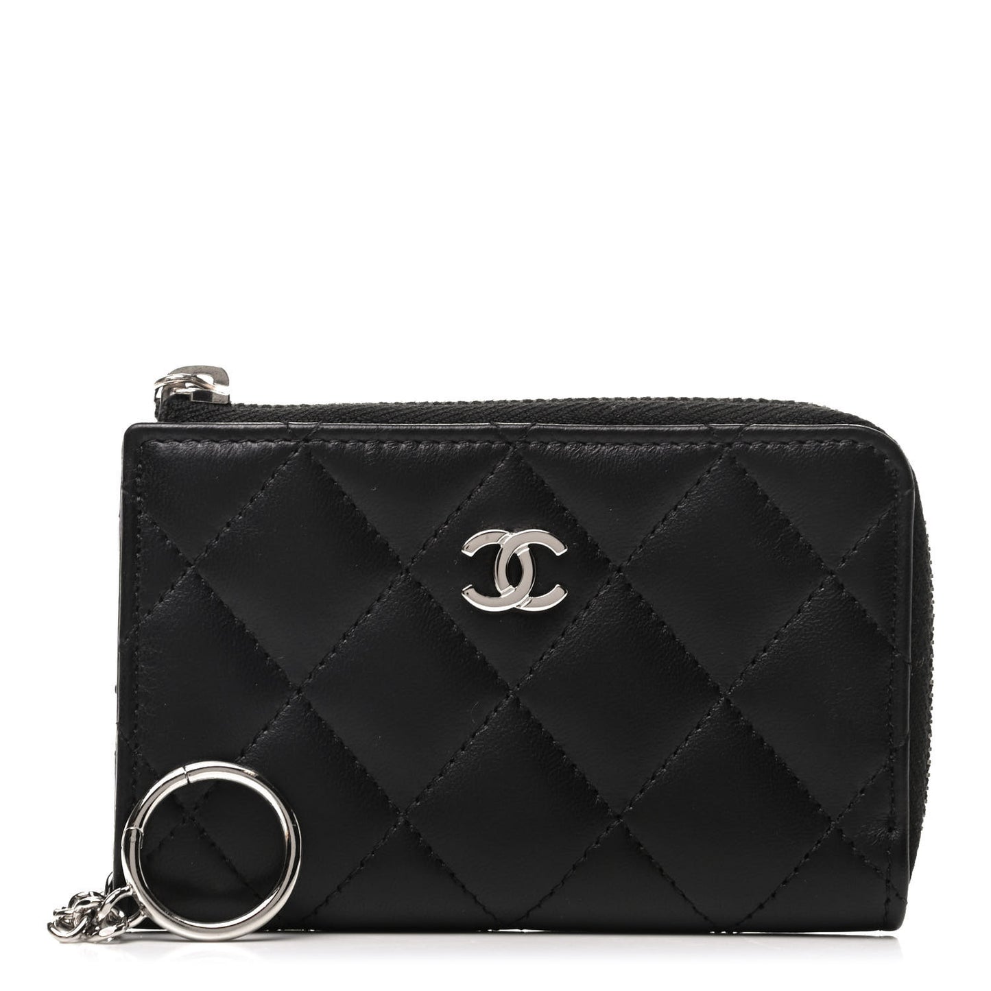 Lambskin Quilted Key Holder Case Black