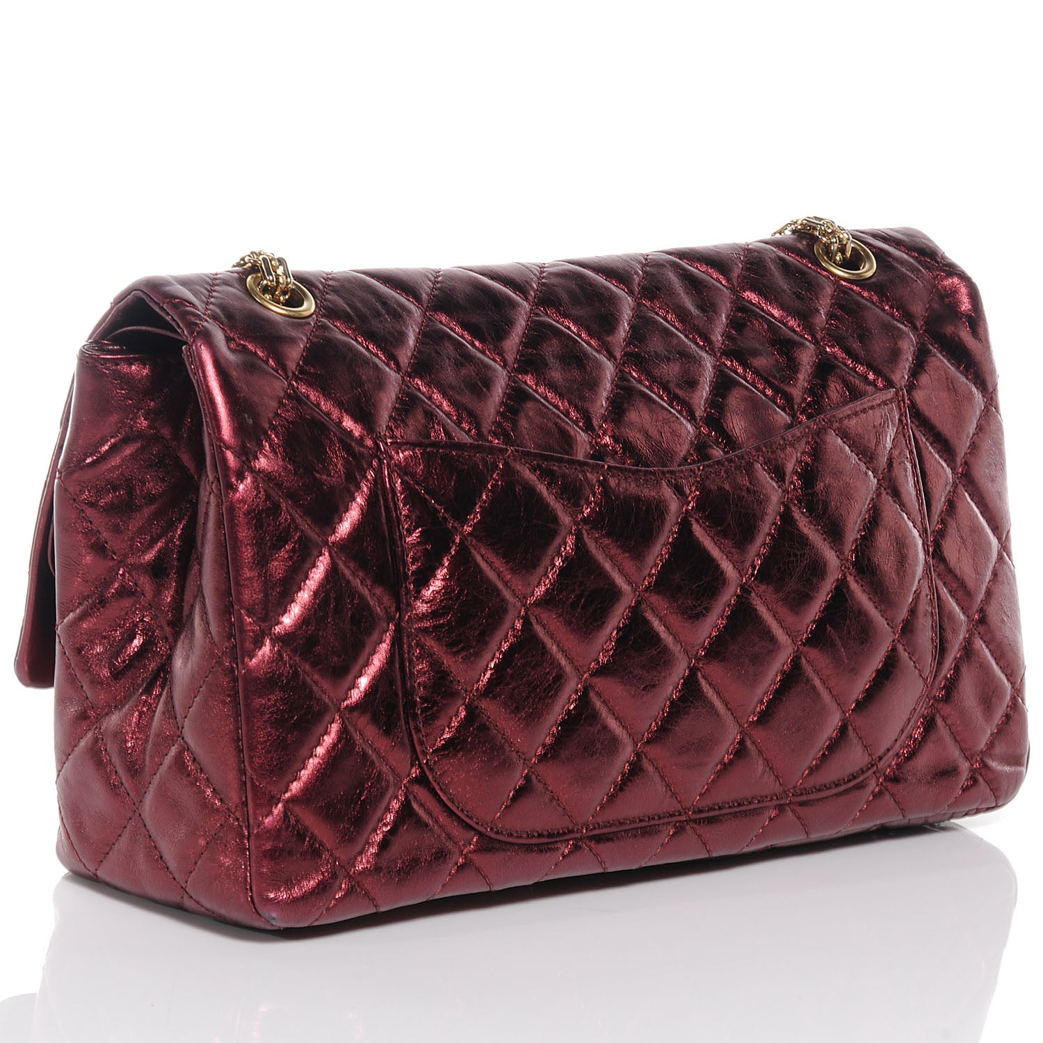 Chanel Calfskin 2.55 Reissue 227 Flap Metallic Dark Red 3 of 7