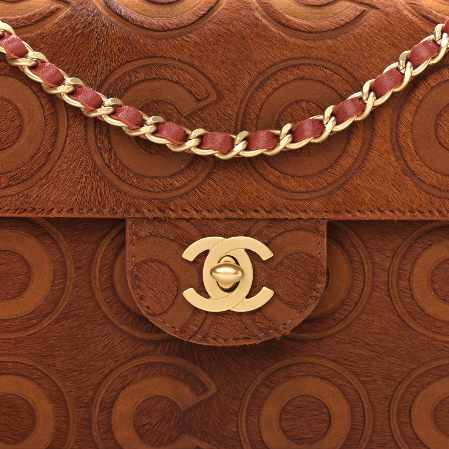 Chanel Pony Hair CocoDouble East West Flap Dark Orange 9 of 11
