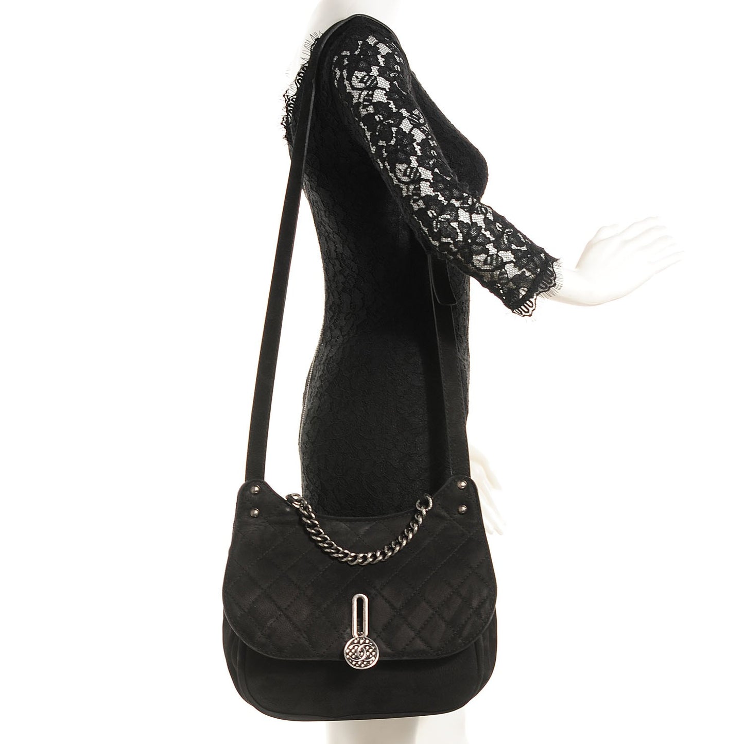 Suede Austrian Flap Satchel Black