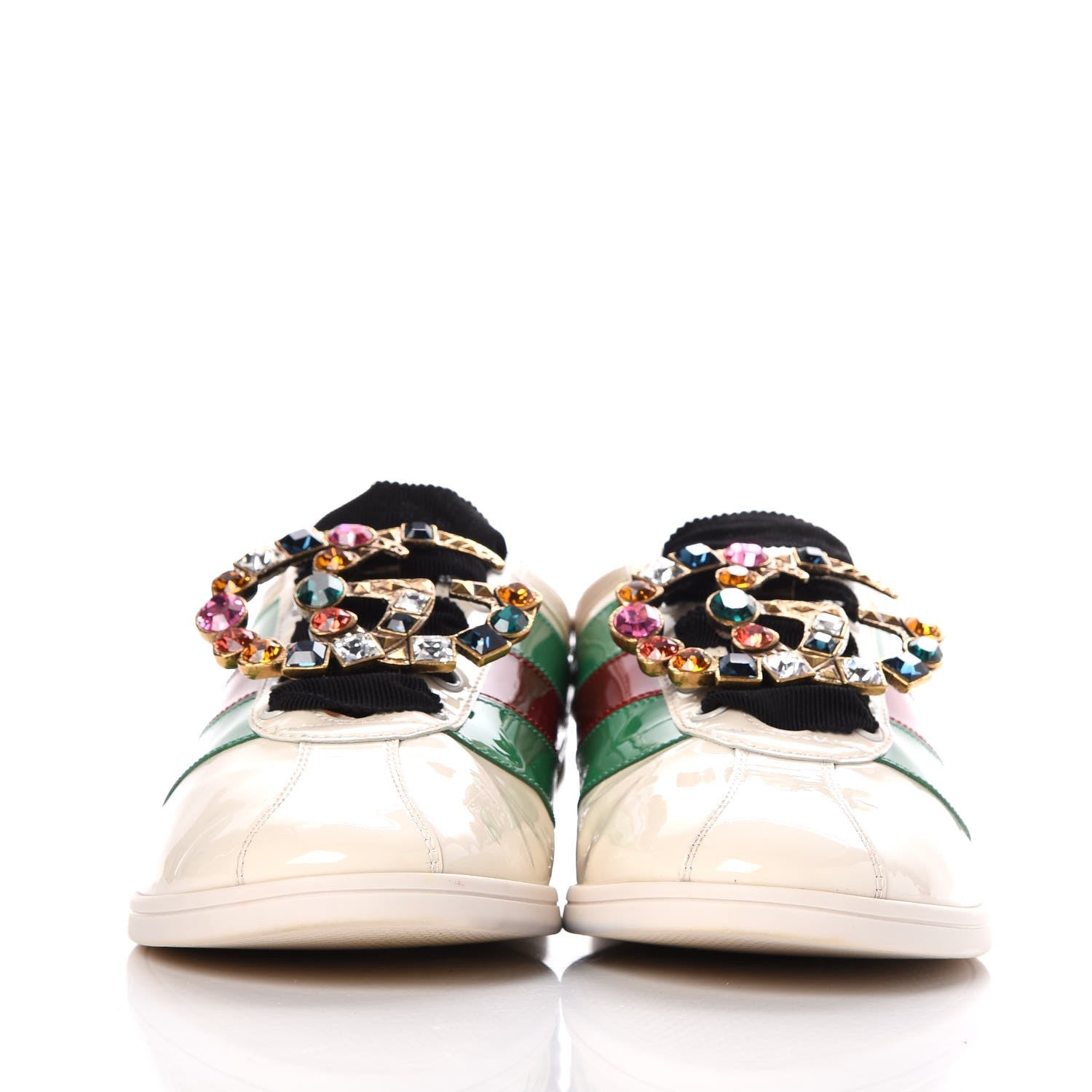 Gucci Patent Crystal Web GG Womens Falacer Sneakers 39 Mystic White New Shamarock Red 2 of 18
