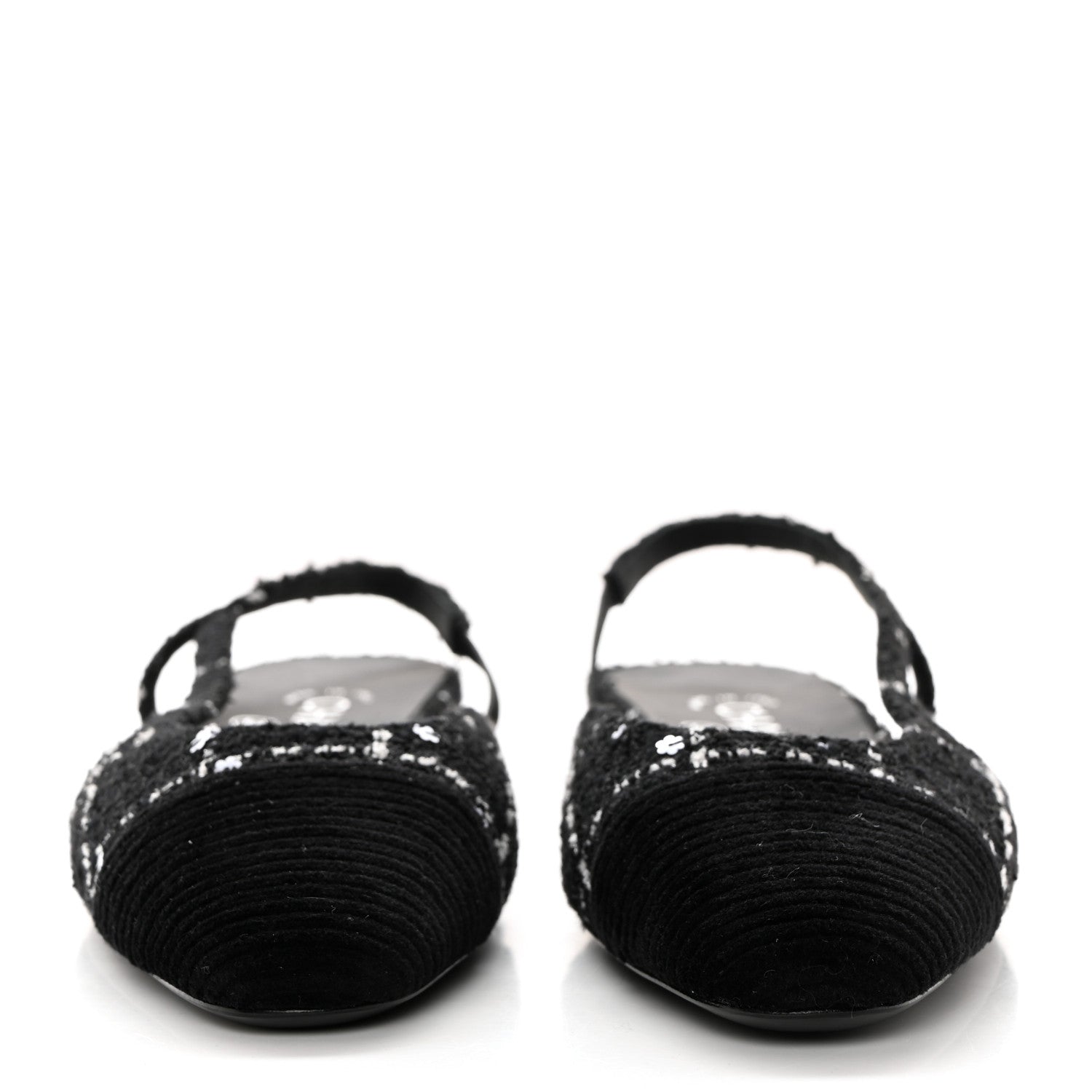 Chanel Tweed Sequins Corduroy Cap Toe CC Slingback Flats 37 Black