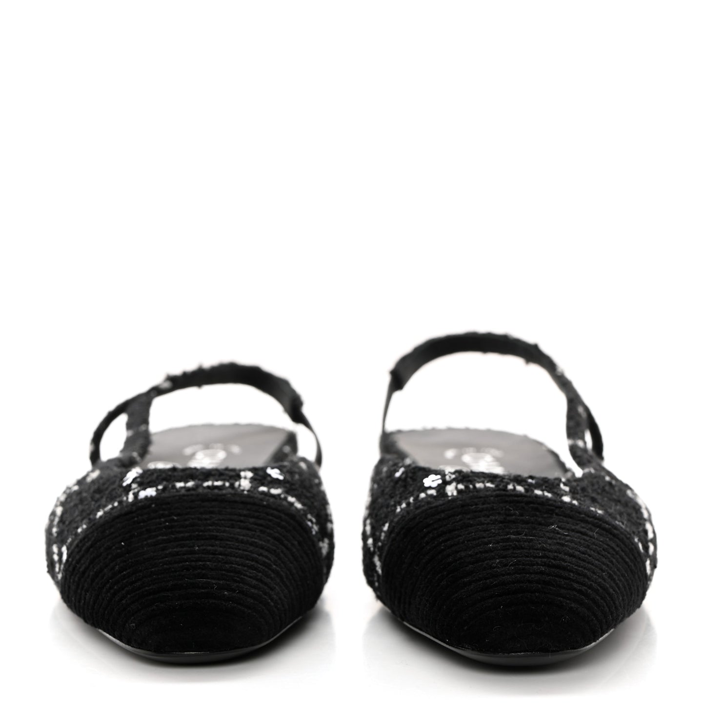 Tweed Sequins Corduroy Cap Toe CC Slingback Flats 37 Black White