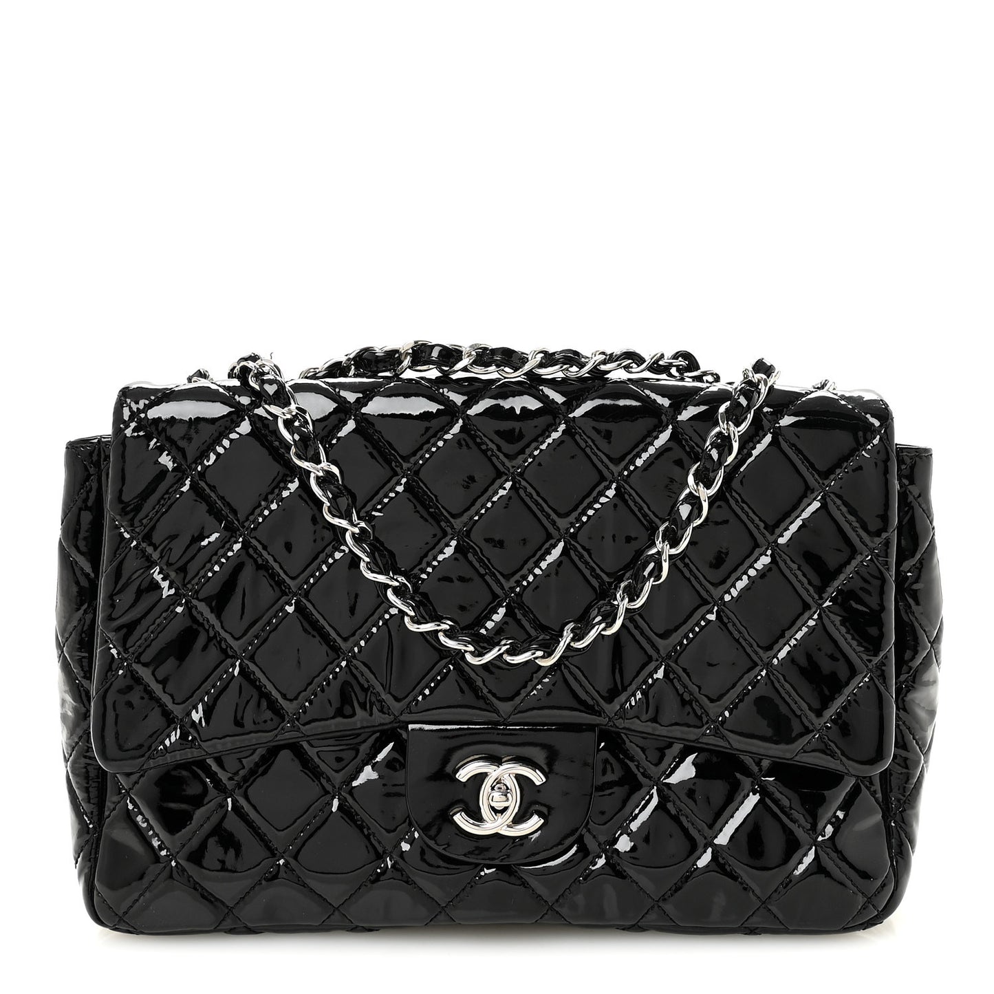 Patent Quilted Jumbo Single Flap Black