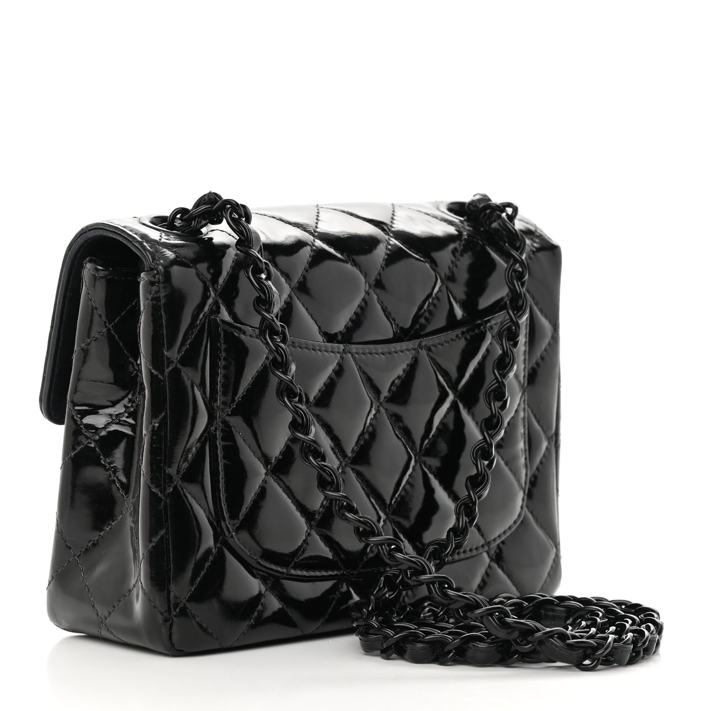 Patent Calfskin Quilted Mini Square Flap So Black