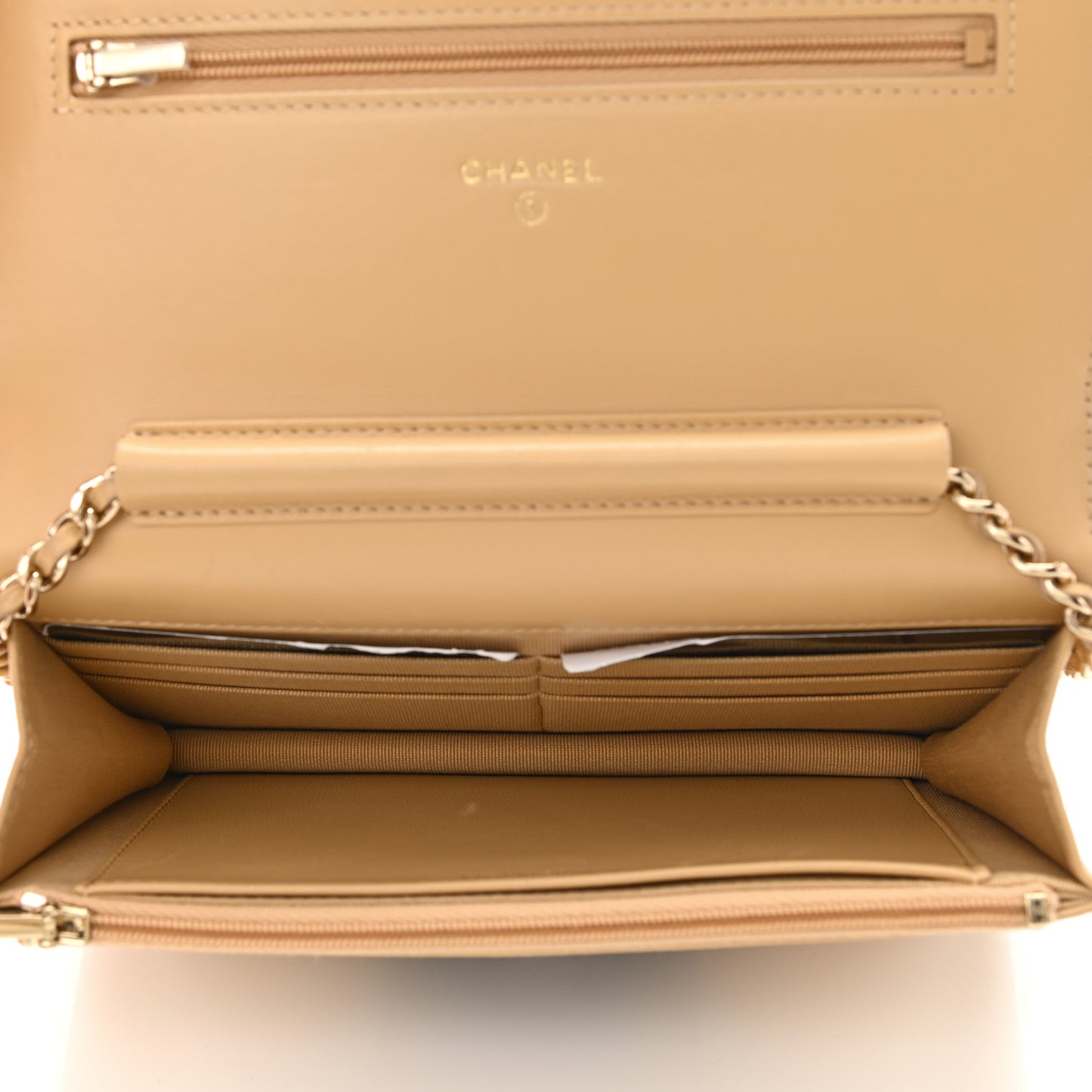 Lambskin Quilted Wallet On Chain WOC Beige Black