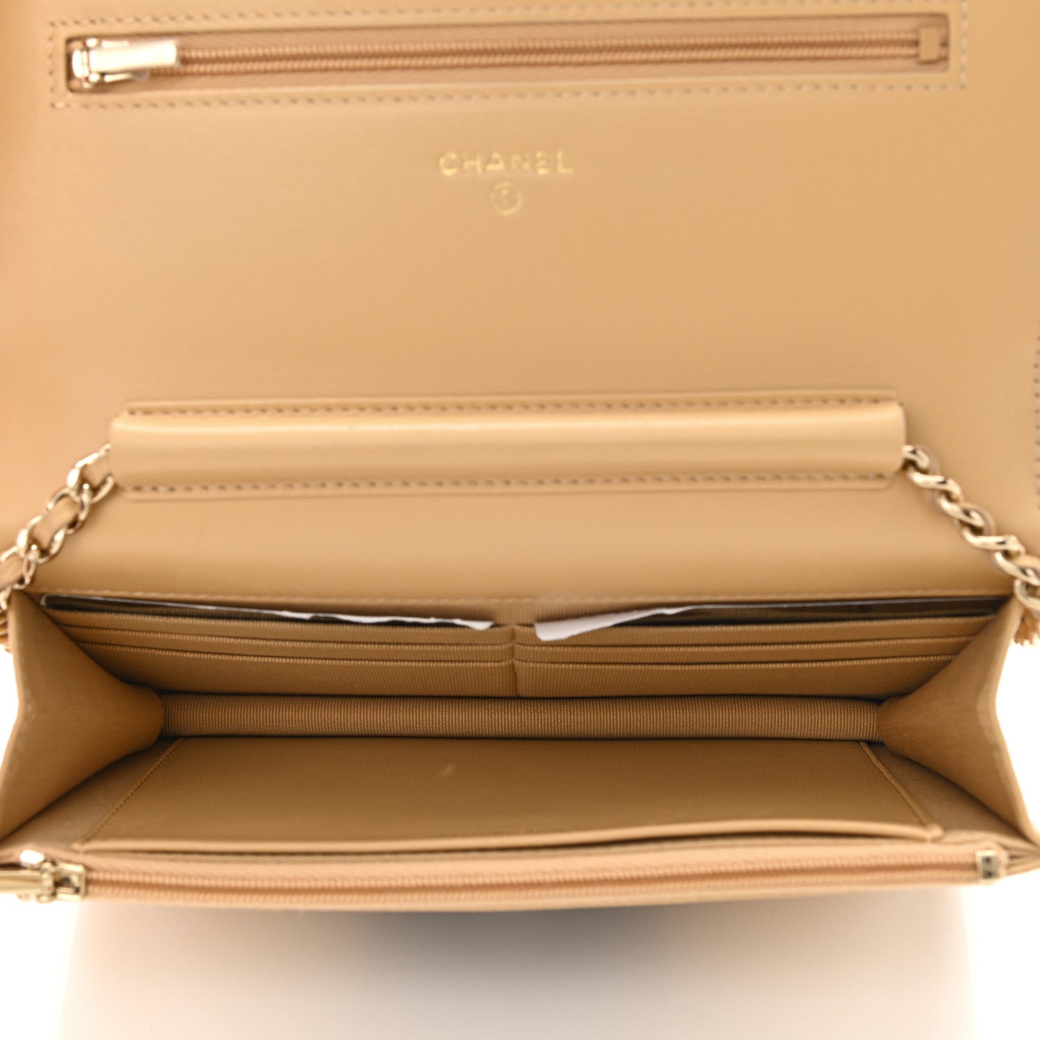 Chanel Lambskin Quilted Wallet On Chain WOC Beige Black 5 of 12