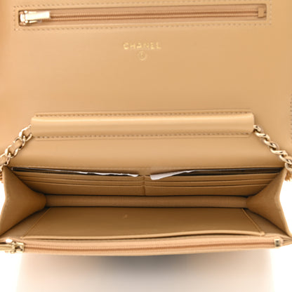 Chanel Lambskin Quilted Wallet On Chain WOC Beige Black 5 of 12