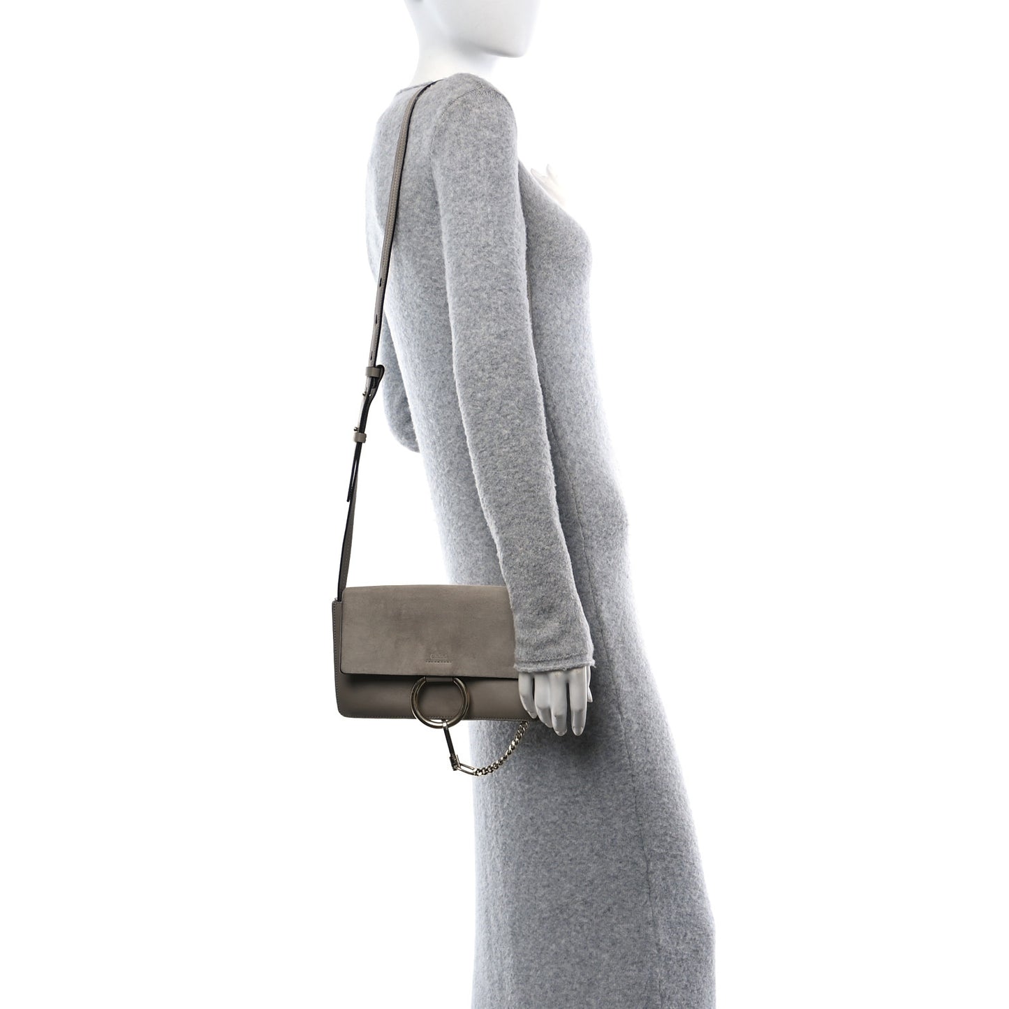 Suede Calfskin Small Faye Shoulder Bag Motty Grey