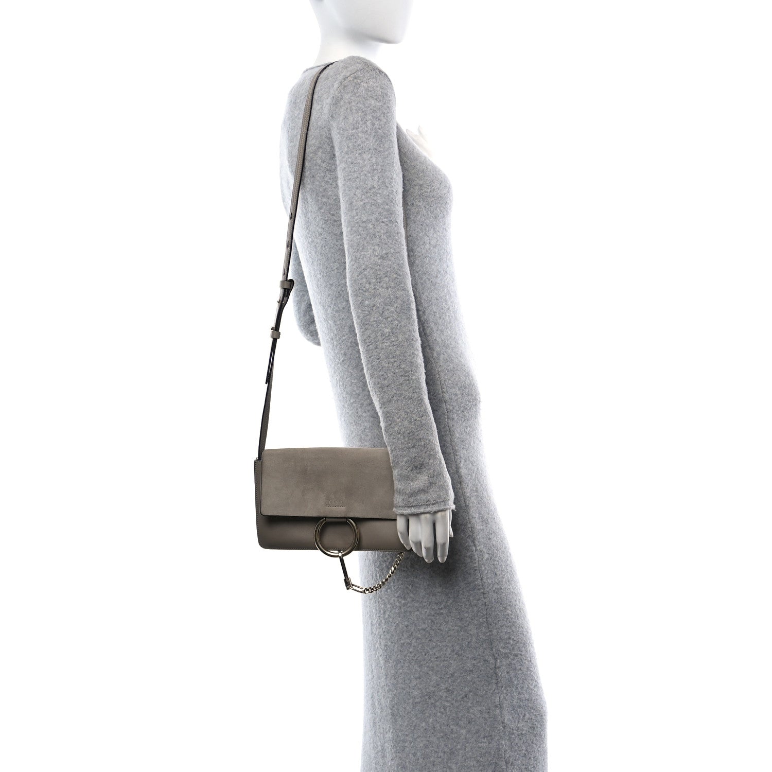 Chloe Suede Calfskin Small Faye Shoulder Bag Motty Grey 2 of 10