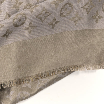 Louis Vuitton Monogram Silk Wool Shine Shawl Charcoal Greige 6 of 7