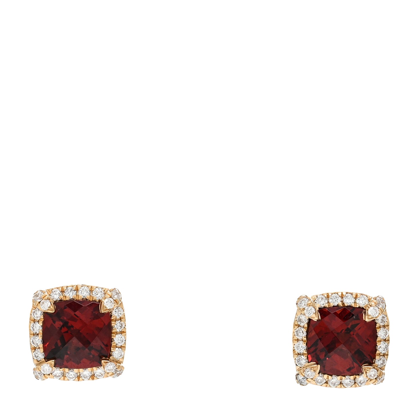 18K Yellow Gold Diamond Garnet 5mm Chatelaine Pave Bezel Stud Earrings