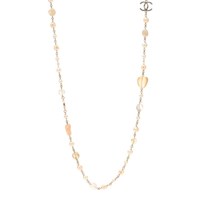 Chanel Pearl Crystal Bead Chain CC Long Necklace Gold 1 of 3