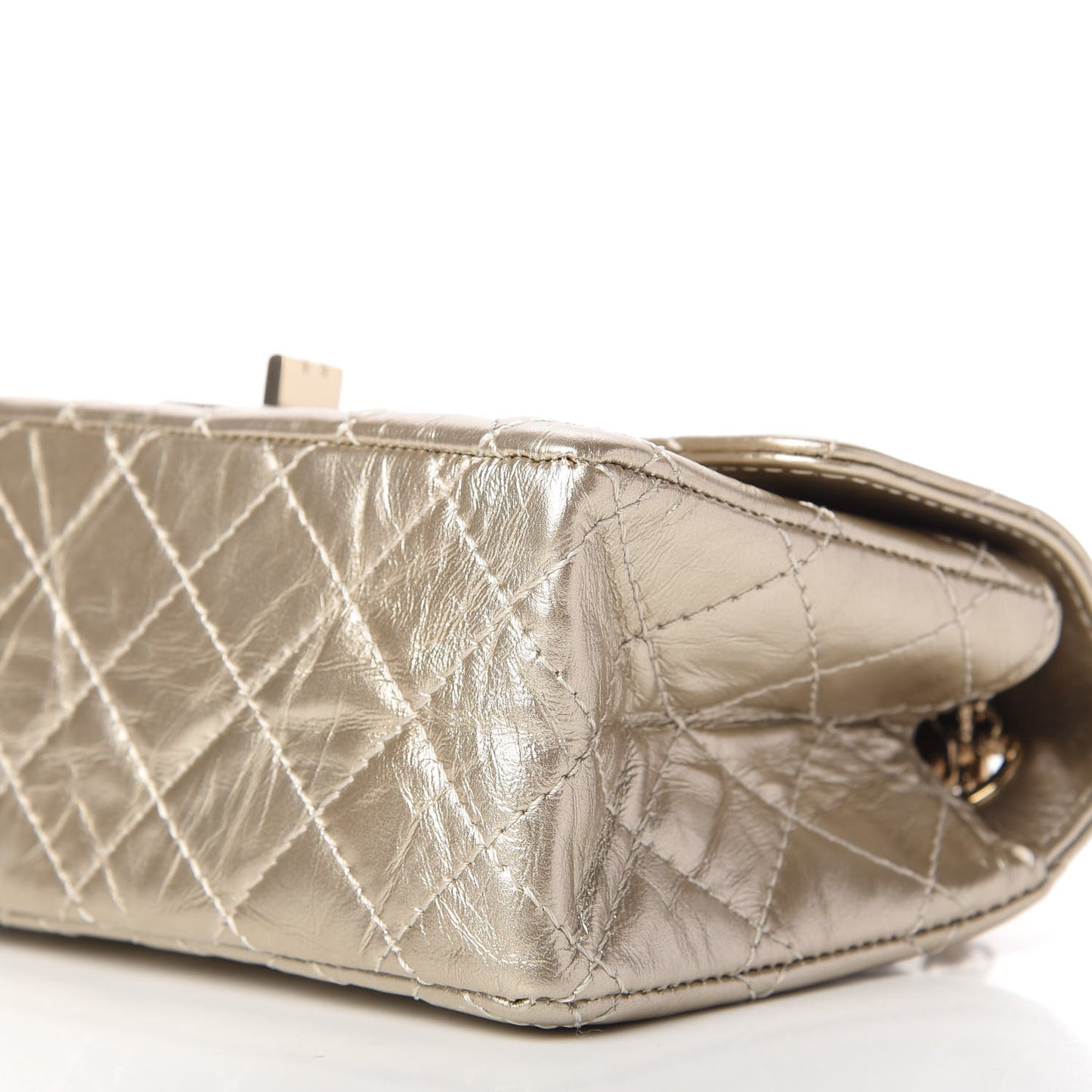 Metallic Aged Calfskin Quilted 2.55 Reissue Mini Flap Light Gold