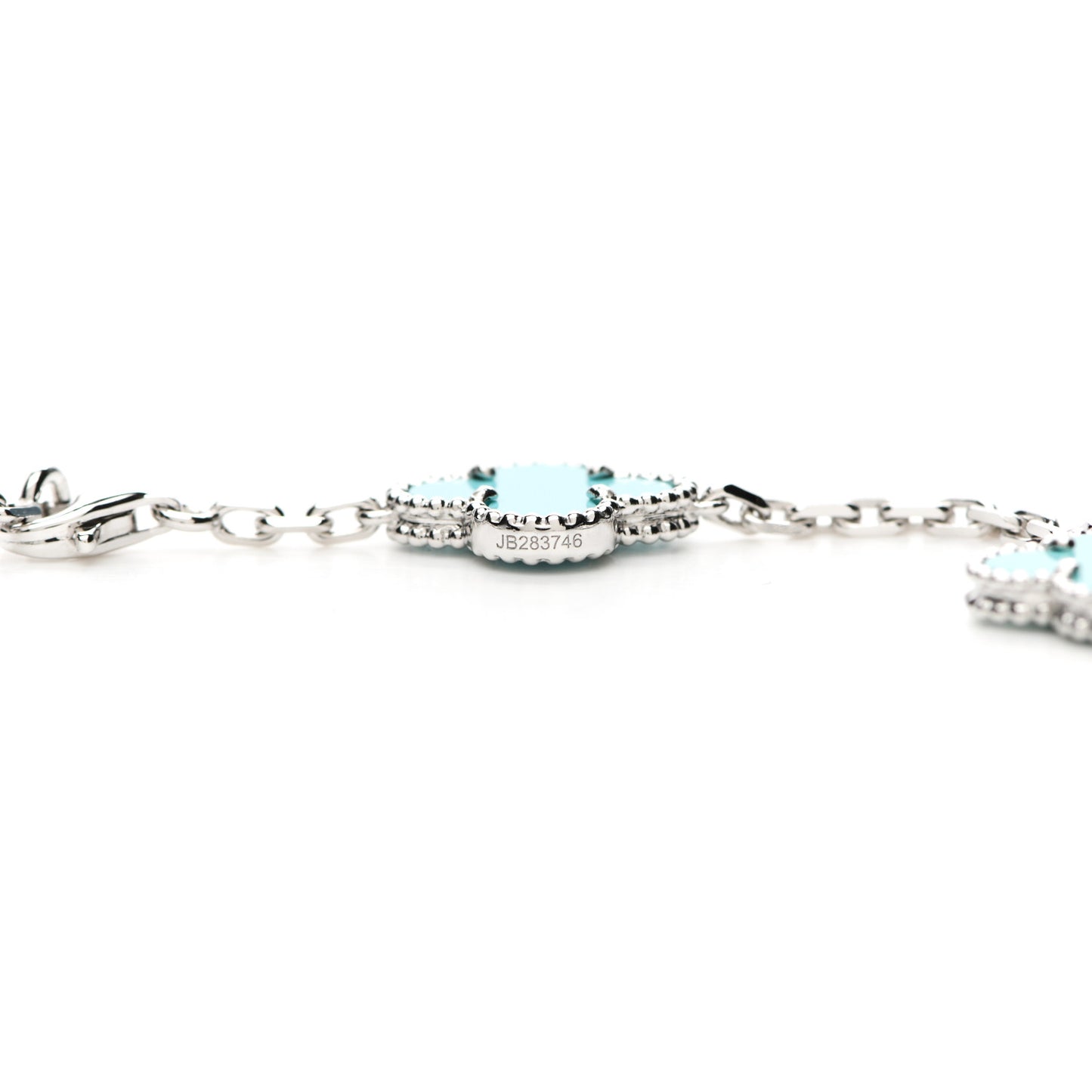 18K White Gold Turquoise 10 Motifs Vintage Alhambra Necklace