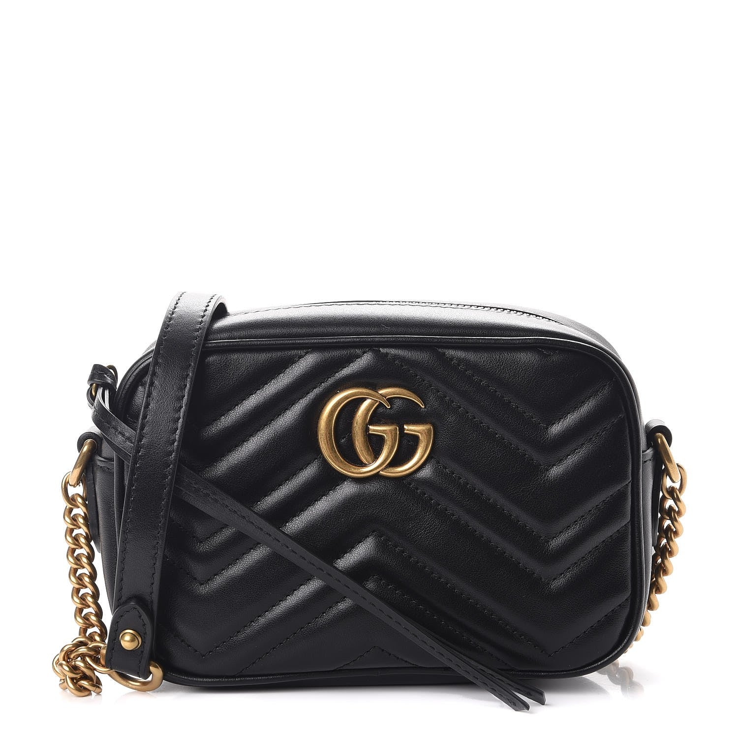 Gucci Calfskin Matelasse Mini GG Marmont Chain Shoulder Bag Black 1 of 7
