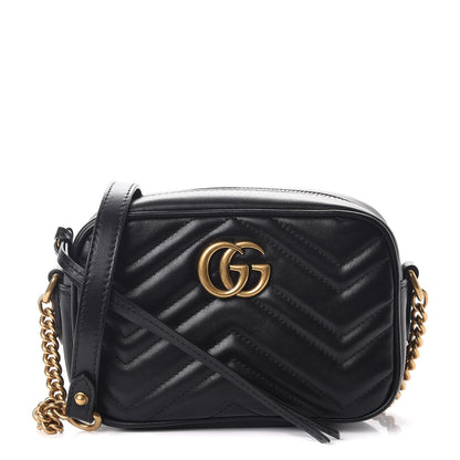 Gucci Calfskin Matelasse Mini GG Marmont Chain Shoulder Bag Black 1 of 7