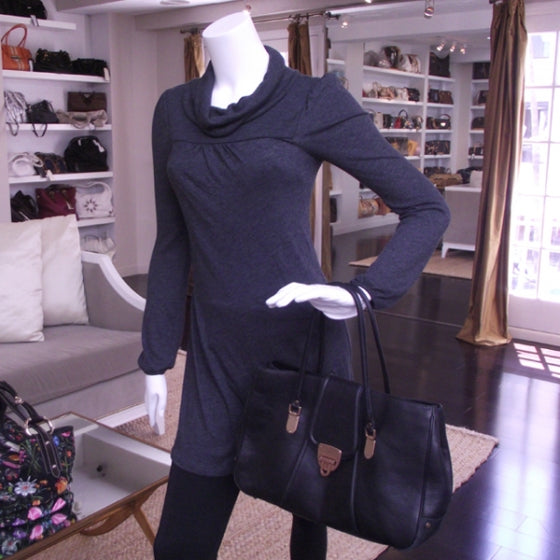 Leather Large Flap Tote Black