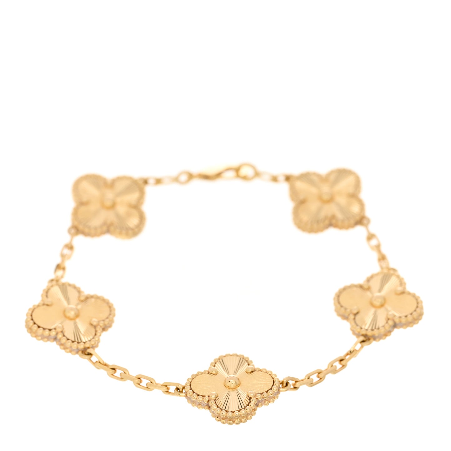 18K Yellow Gold 5 Motifs Guilloche Vintage Alhambra Bracelet