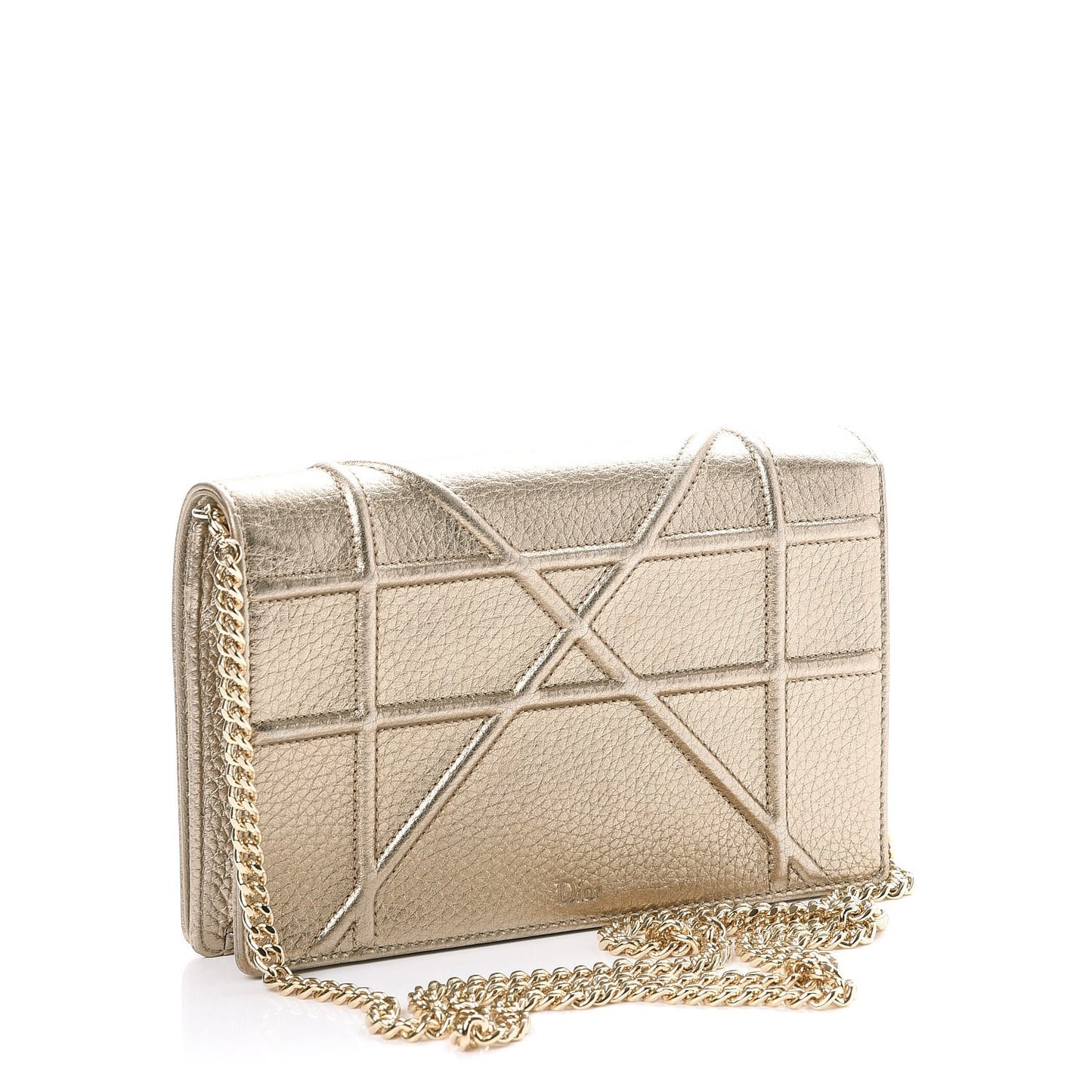 Metallic Grained Calfskin Diorama Wallet on Chain Pouch Light Gold