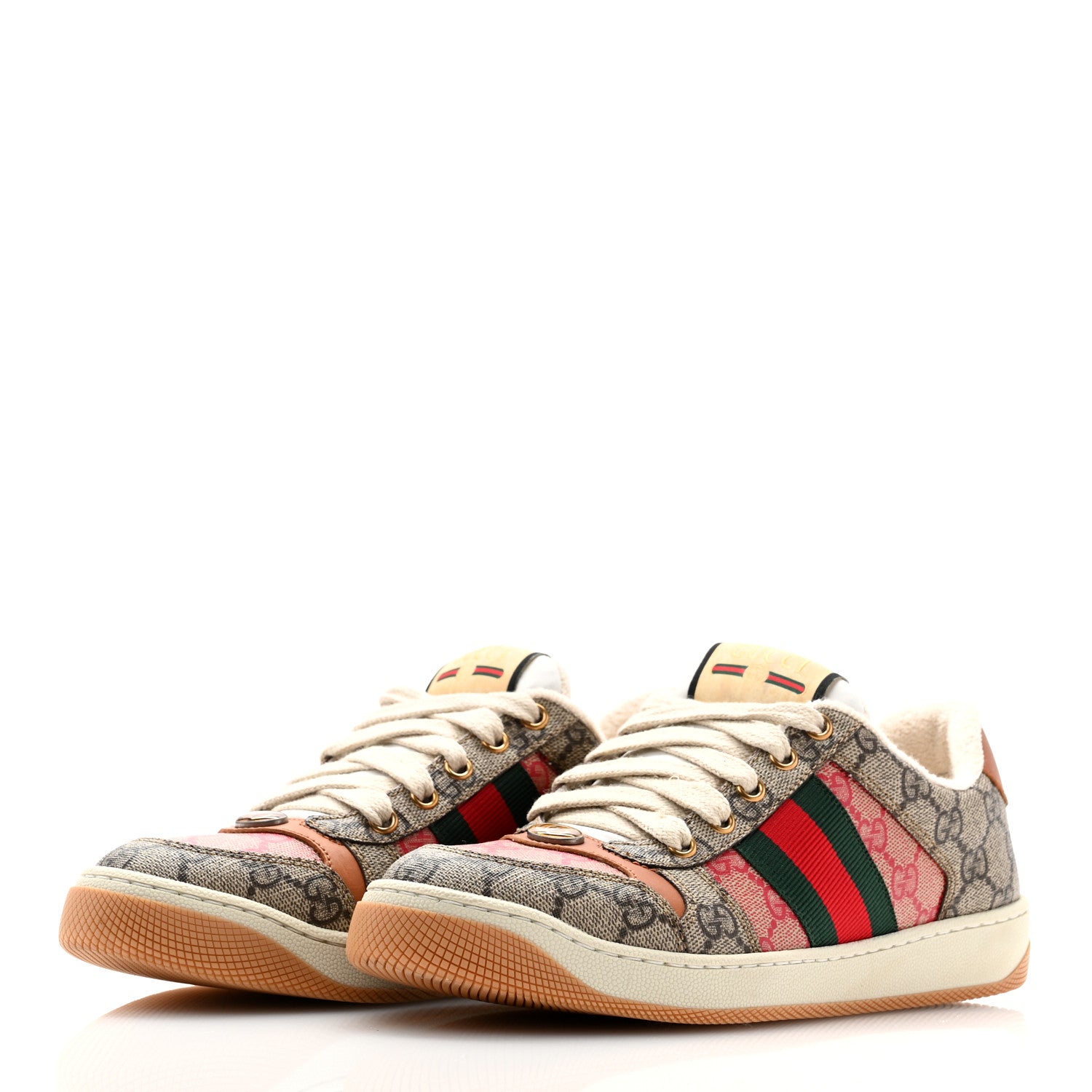 Gucci GG Supreme Monogram Harness Calfskin Web Womens Screener Sneakers 37.5 Beige Ebony Rosso Harness Brown 3 of 12