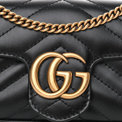 Gucci Calfskin Matelasse Super Mini GG Marmont Shoulder Bag Black 8 of 10
