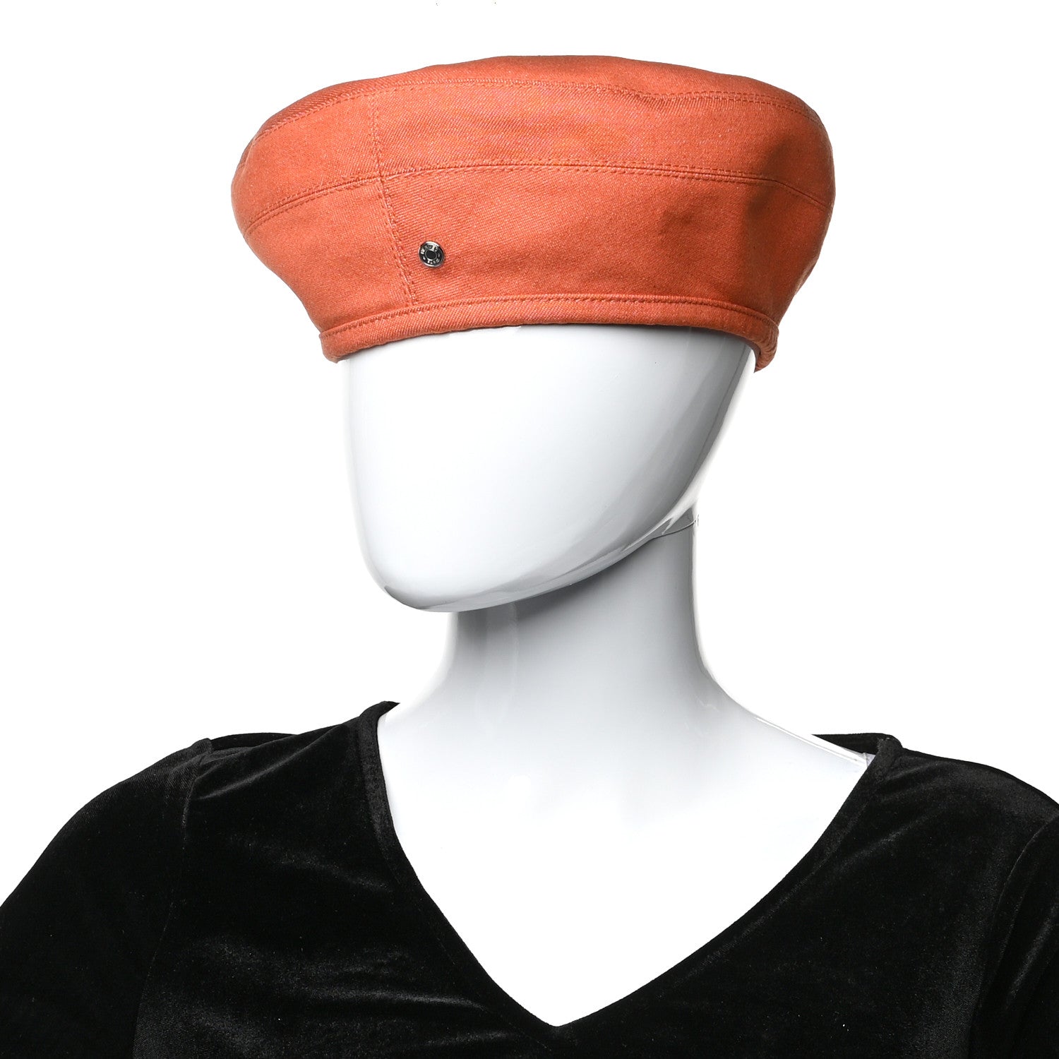 Hermes Denim Saint Honore Cliquetis Beret Hat 57 Orange Meranti 2 of 9