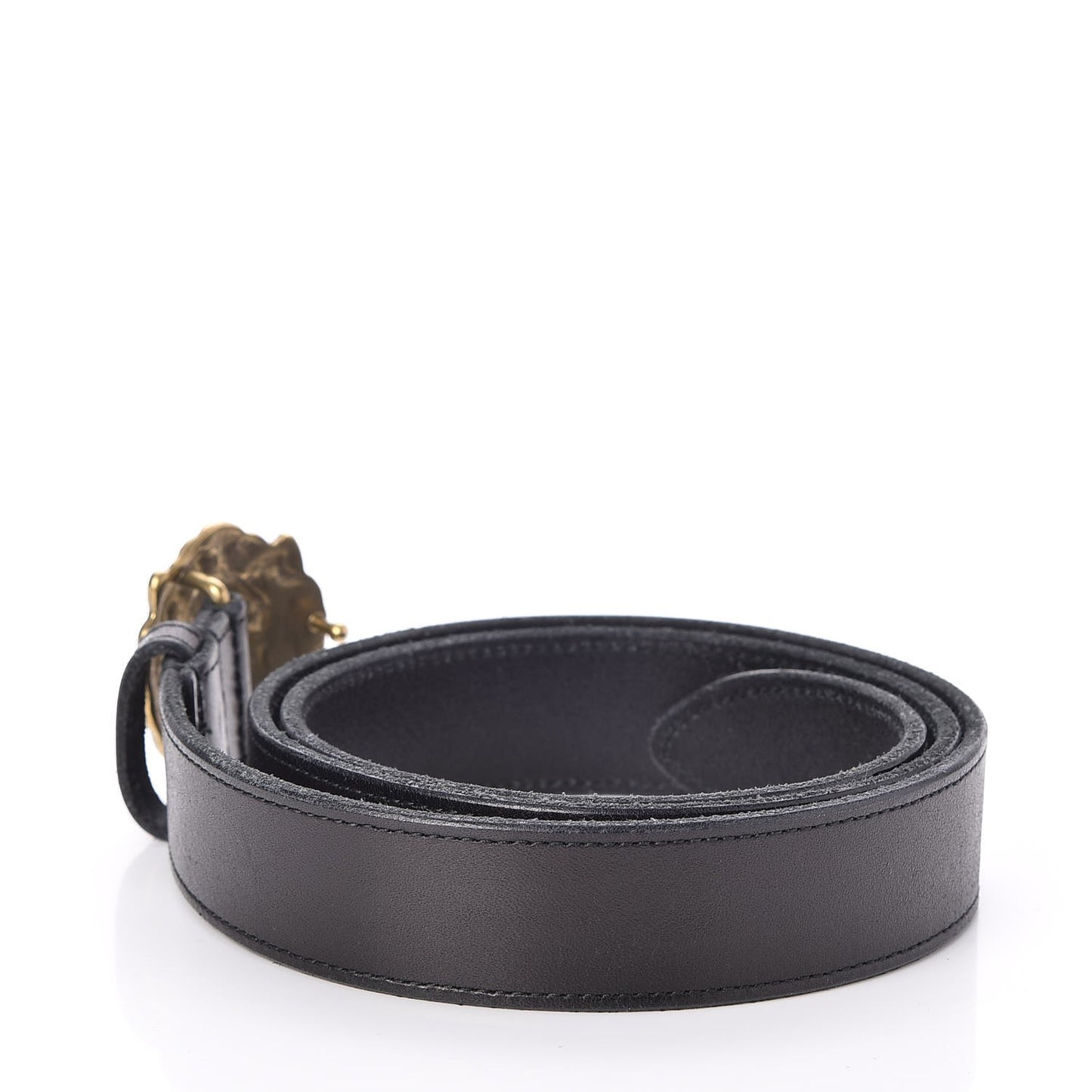 Leather Lion Head Buckle Belt 85 Black Gold