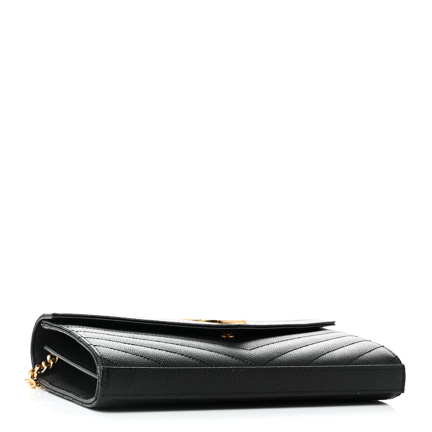 Saint Laurent Grain De Poudre Matelasse Chevron Monogram Chain Wallet Black 4 of 9