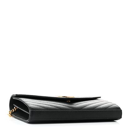 Saint Laurent Grain De Poudre Matelasse Chevron Monogram Chain Wallet Black 4 of 9