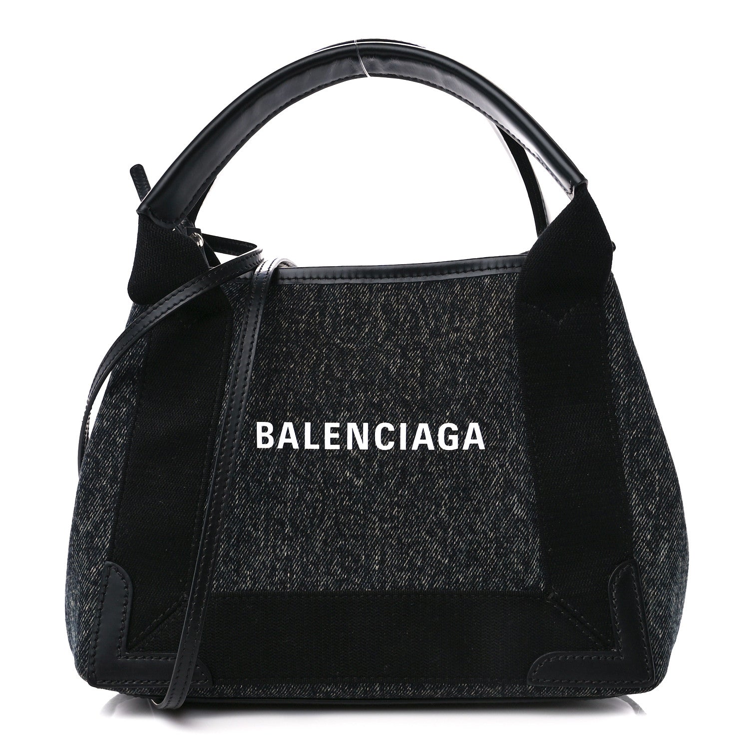 Balenciaga Denim Fabric Satin Calfskin Navy Cabas XS Washed Black 3 of 12